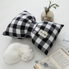 Ins Nordic sweet butterfly striped pillow cushion sofa bed lattice waist pillow washable Trumpet (38 * 45cm) Black and white grid (bow pillow)