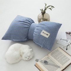 Ins Nordic sweet butterfly striped pillow cushion sofa bed lattice waist pillow washable Trumpet (38 * 45cm) Denim blue Pinstripe (bow pillow)