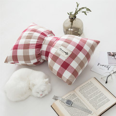 Ins Nordic sweet butterfly striped pillow cushion sofa bed lattice waist pillow washable Trumpet (38 * 45cm) Red coffee lattice (bow pillow)