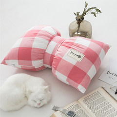 Ins Nordic sweet butterfly striped pillow cushion sofa bed lattice waist pillow washable Trumpet (38 * 45cm) White powder (bow pillow)
