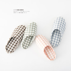 Excellent summer and autumn winter lovers, men and women, home cotton slippers, plaid, home indoor floor anti-skid machine washable Size 24 (for size 35-36) Pink
