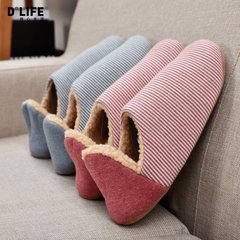 DB Home Furnishing shoe winter lamb floor home Japanese couple stripe thick warm slippers indoor cotton drag Size (39-40) gules