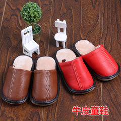 New home, children's cotton slippers, leather, winter warm, children's warm shoes, baby shoes thickening anti slip Size 24 (for size 35-36) Bright red