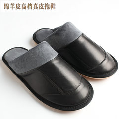 Winter indoor slippers sheepskin leather shoes Home Furnishing Dichotomanthes bottom floor home antiskid cotton slippers men and women lovers 320mm (for 47-48 feet wear) Champagne