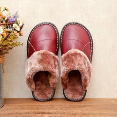 Special offer really lint slippers male winter couple Home Furnishing household bedroom Dichotomanthes end Plush warm female leather slippers Size 27 [for size 38-39] Claret