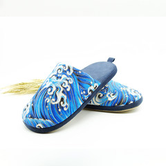 Pick up the exclusive fashion design comfortable mute cotton slippers with Japanese style and blue sea waves of warm winter Size (for 40-44) blue