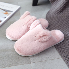 Lovely wool plush slippers, winter soft soles, warm home, thick floor Korean floor, indoor cotton slippers 37-38 (usually 35-37 feet) Grey (female)