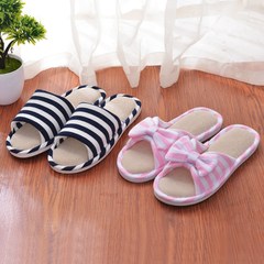 The spring and autumn Home Furnishing couples men and women linen slippers summer home interior wooden floor soft non slip bottom Bow Shoes Size 24 (for size 35-36) Coffee