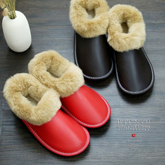 Winter leather cotton slippers and a couple of Home Furnishing home indoor warm non slip waterproof bag with plush shoes in winter Size 24 (for size 35-36) gules