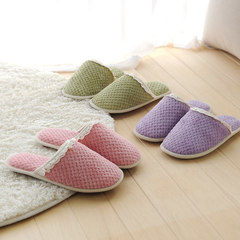 Autumn and winter new Japanese and Korean couples, cotton slippers, home indoor wood flooring, cotton slippers, anti-skid home slippers 37 (for 36-37) Pink