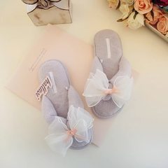The new Japanese Macarons Eugen yarn bowknot Home Furnishing indoor slippers sweet linter flip flops Size 28 (for size 42-43) Pink