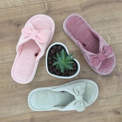 Cute bow lady cotton slippers summer wood floor slippery soft bottom Home Furnishing home office slippers M (for 40-42 feet) Grass green