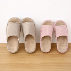 Japanese spring and autumn home linen slippers, cotton slippers, men and women home, large floor, anti-skid indoor floor, large yards ML (for 38-40) Brown stripes (cotton)