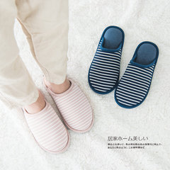 Japanese striped autumn and winter home cotton slippers, men and women in the bedroom warm home, thick bottom anti slip lovers slippers Size: XL (for 42-43) Stripe red (female Baotou MOP)
