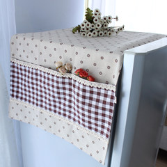 Rural cotton and linen refrigerator dust cover single door to double door refrigerator cover washing machine cover towel cloth art type B coffee chrysanthemum + grid table flag 30× 220 cm