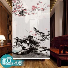 Modern retro creative partition fabric curtain, living room hanging screen rolling curtain [No.1 pleased plum top] Y Impervious to 90 width and 180 height