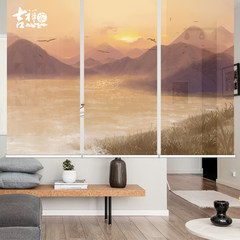 Jixiang home original art antique hand-painted curtain hanging screen porch curtain partition living room hanging screen shutter screen background mountain and river magnificent 1x2 meters x3 half transparent