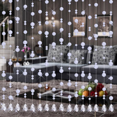 Crystal pearl curtain partition finished curtain feng shui pearl curtain shoe cabinet porch door curtain screen hanging curtain free space transparent color (round bead)