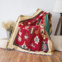 Bohemia multi-functional Christmas wind knitted shawl blanket cotton thickened thread carpet bed cover carpet 90*90cm hidden red