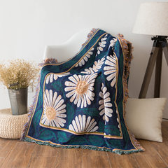 Bohemia multi-functional Christmas wind knitted shawl blanket cotton thickened tapestry tapestry carpet bed cover carpet 90*90cm white chrysanthemum