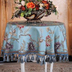 Chinese high-end special cloth embroidered tablecloth restaurant round table cloth chair cover cloth round rectangle Blue round round 80*80cm