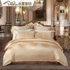 水星家纺1.8m床单被套欧式床品提花六件套1.5床宫廷黄色床上用品 1.5m（5英尺）床