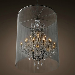 American retro classical Rococo bead curtain chandelier, bedroom bedside lamp club house with chandelier 25 head