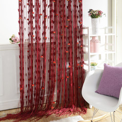 Bedroom living room curtain, tassel hang curtain, romantic Korean curtain line curtain, bead curtain, wedding decoration, partition curtain 1 meters wide, 2 meters high, red wine pole.