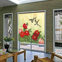 The curtain curtain curtain type shutter curtain cloth Feng Shui Your peony Japanese partition curtains half curtain curtain custom Semi transparent canvas 80CmX150CM
