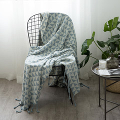 北欧风空调毯午睡毯沙发毯床尾毯 纯棉简约流苏针织毯盖毯装饰 229x230cm 绿野仙踪-蓝色
