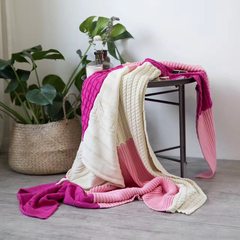 北欧纯色简约拼接潮线毯 全棉工艺立体针织沙发盖毯 休闲装饰毯子 130*170cm 魅-粉