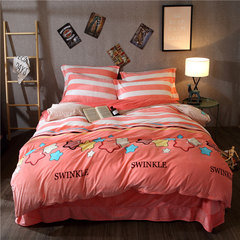 秋冬保暖加厚珊瑚绒水晶绒四件套宝宝绒被套床单1.8米床上用品 桔粉色 1.5m（5英尺）床