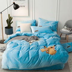 Cartoon. Cashmere embroidered towels four piece thick warm winter flannel bedding coral fleece 4 piece Adorable pet 1.5m (5 feet) bed