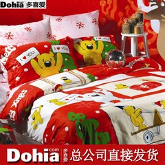 Favorite home textiles, children's cotton printed four sets of Christmas pairs of bear pure cotton cartoon suite bed 1.2m (4 feet) bed