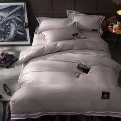 欧美式简约纯色全棉被套四件套长绒棉贡缎1.8米床单床笠床上用品 KZ-卡其灰 1.5m（5英尺）床