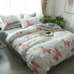 Honey living simple cartoon unicorn, cotton four sets of pure cotton sheets and bedding, 2.0m bedding, dormitory 1.2 Fitted models Unicorn white cotton YJF 1.5m (5 feet) bed