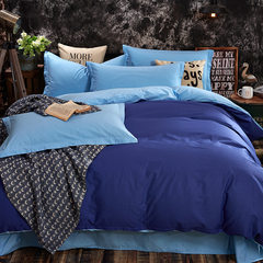 Simple European pure cotton four piece set pure cotton quilt cover 1.5 m 1.8m bed double bed bedding deep blue light blue 1.2m (4 ft) bed