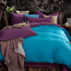 Simple European style pure cotton four piece set pure cotton quilt cover 1.5 m 1.8m bed sheets double bedding, sky blue purple 1.2m (4 ft) bed.