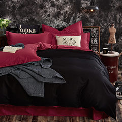 Simple European pure cotton four piece set pure cotton quilt cover 1.5 m 1.8m bed sheet double bed bedding black wine red 1.2m (4 ft) bed
