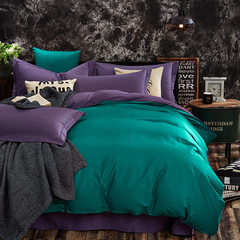 Simple European pure cotton four piece set pure cotton quilt cover 1.5 m 1.8m bed double bedding, sea blue purple 1.2m (4 ft) bed.