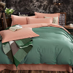 Simple European pure cotton four piece set pure cotton quilt cover 1.5 m 1.8m bed double bedding, bean green apricot 1.2m (4 ft) bed
