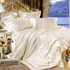 Jun Rong home textiles luxury European style milk white silk bedding, mulberry silk jacquard six piece suite BQYJ 1.8m (6 feet) bed