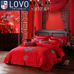 LOVO家纺六件套件罗莱生活出品 床品涤棉大提花大红婚庆结婚床单 1.5m（5英尺）床