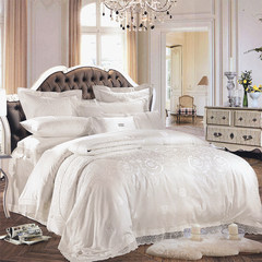 Fan textile European style villa soft outfit wedding bedding ten piece White Satin Jacquard bed cover Kit 1.5m (5 feet) bed