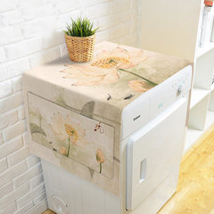 Chinese Feng Shui ink lotus flower Chinese cotton and linen washing machine cover cloth single door open double door refrigerator lid, dust-proof cover Towel - Dragonfly lotus 140*55cm [washing machine / single door refrigerator]