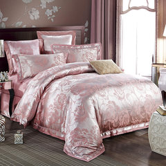 正品五星级酒店床上用品套件60支欧式纯棉天丝贡缎提花宾馆四件套 银粉色 1.5m（5英尺）床