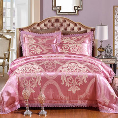 Court bedding four piece set of European Satin Jacquard bedding kit, wedding 4 Piece Bedding Set, de sidees - light purple 1.5m (5 ft) bed.