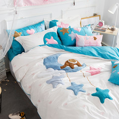 Pure cotton children four piece sets of cartoon stickers embroidered embroidered cotton star bed products 1.2 1.5 meters sheets 1.2m (4 feet) bed