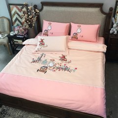 60 Cotton Satin Pink Baby baby four piece three piece cartoon girl children bed 1.0m (3.3 feet) bed