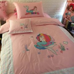 Mermaid Princess children four sets of pure cotton girl embroidered bedding, cartoon cartoon child Bed Suite 1.0m (3.3 feet) bed